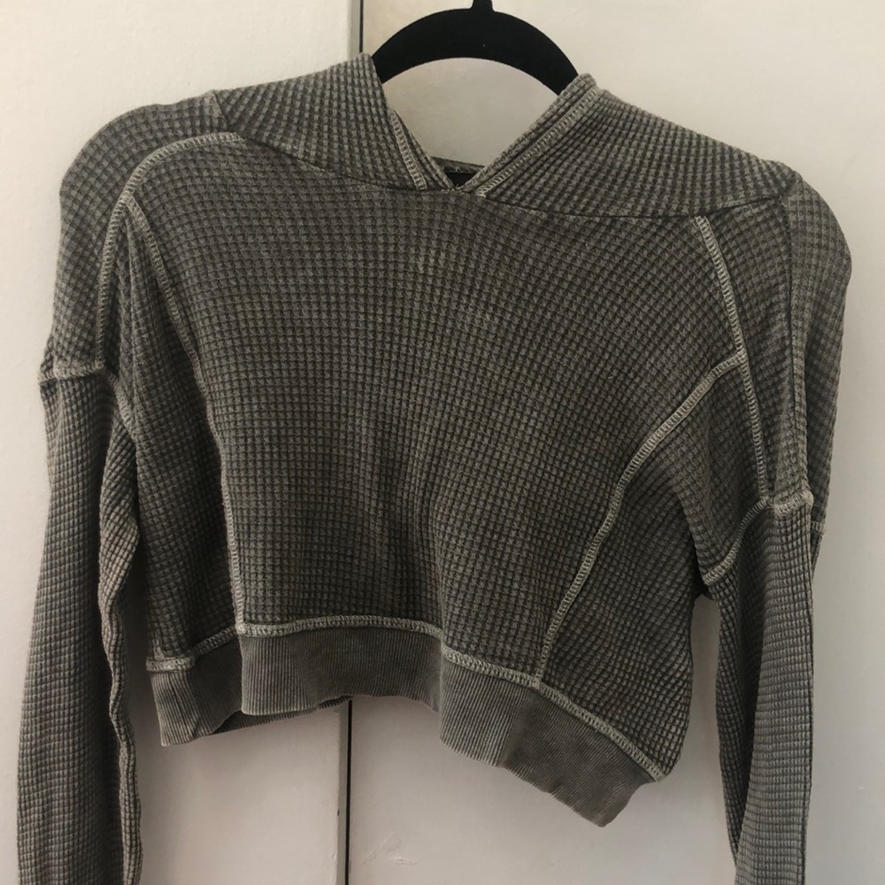 Never worn olive green waffle knit cropped hoodie